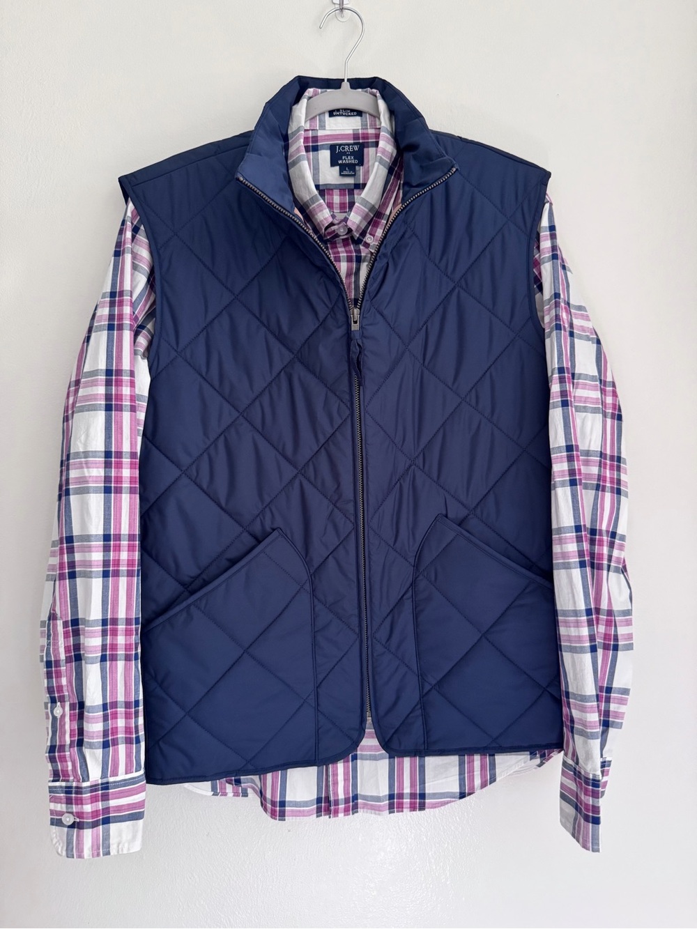 J. CREW 2 Piece Set Quilted Vest & Plaid Flex Washed Shirt -Men's Size Large NEW